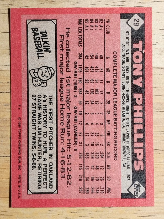 1986 Topps #29 Tony Phillips