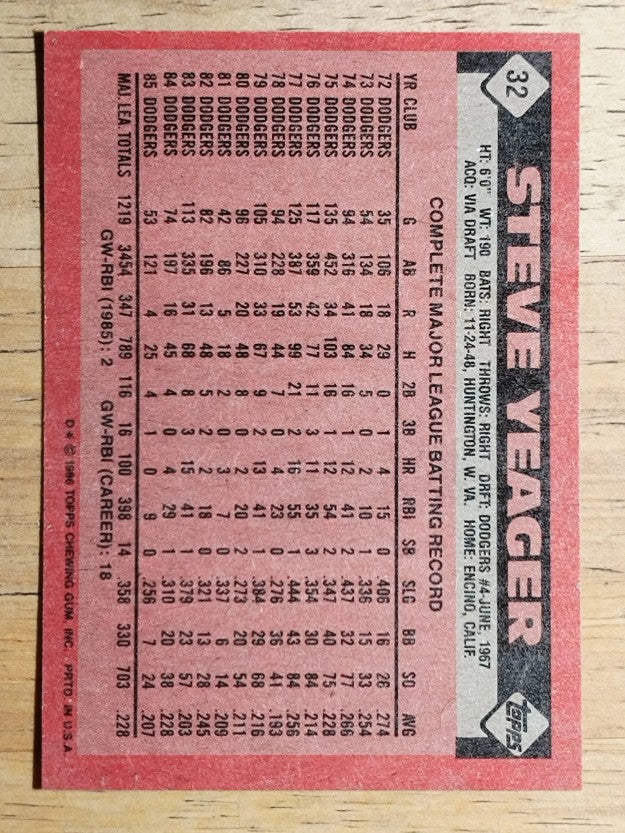 1986 Topps #32 Steve Yeager