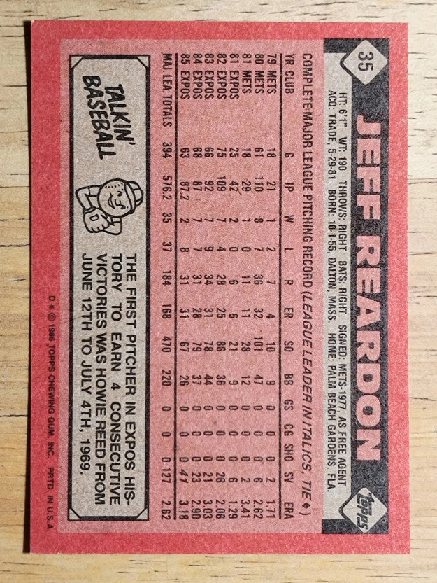1986 Topps #35 Jeff Reardon