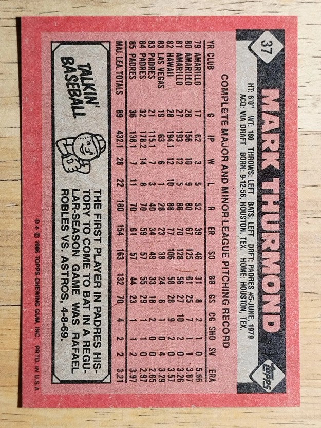 1986 Topps #37 Mark Thurmond