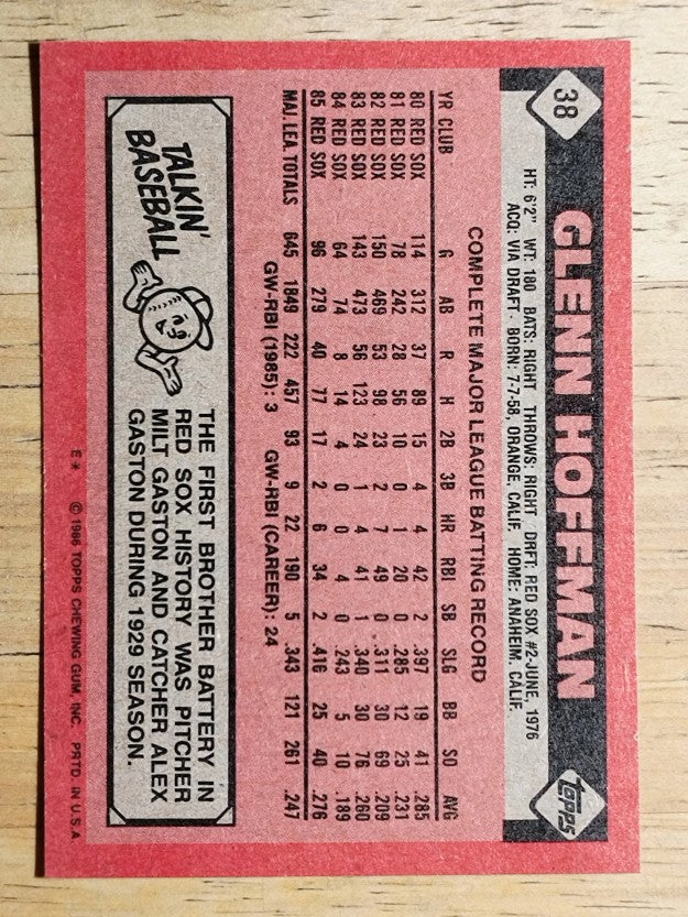 1986 Topps #38 Glenn Hoffman