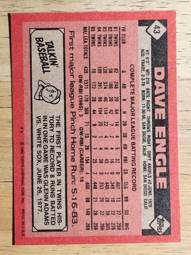 1986 Topps #43 Dave Engle