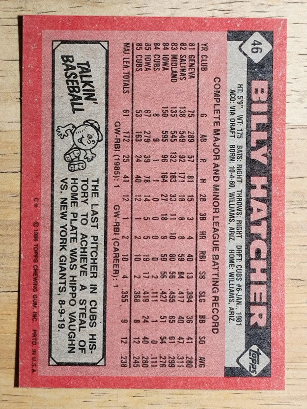 1986 Topps #46 Billy Hatcher