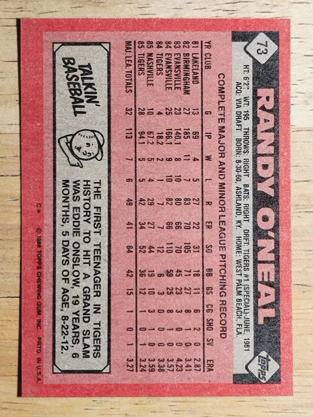 1986 Topps #73 Randy O'Neal