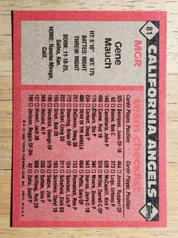 1986 Topps #81 Gene Mauch MG