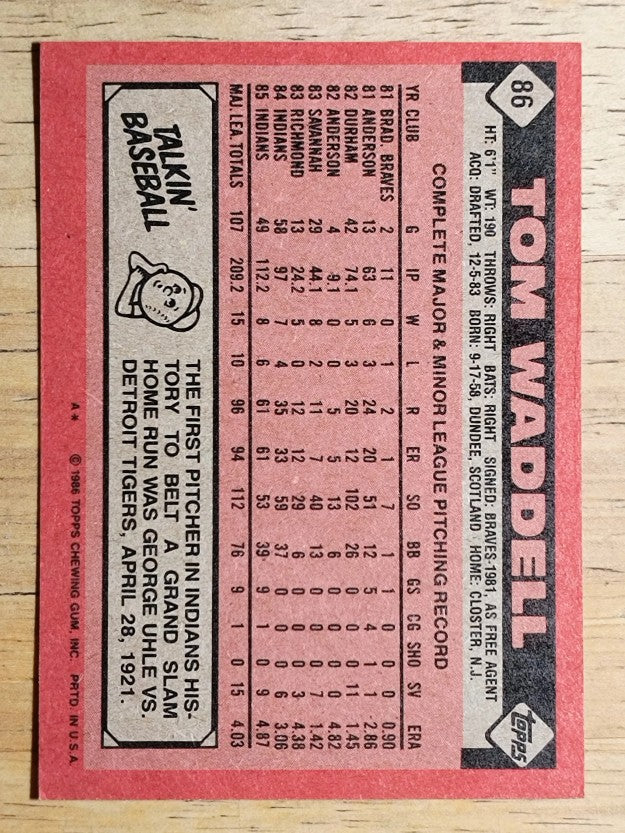 1986 Topps #86 Tom Waddell