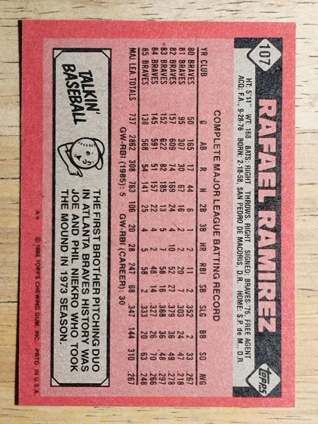 1986 Topps #107 Rafael Ramirez