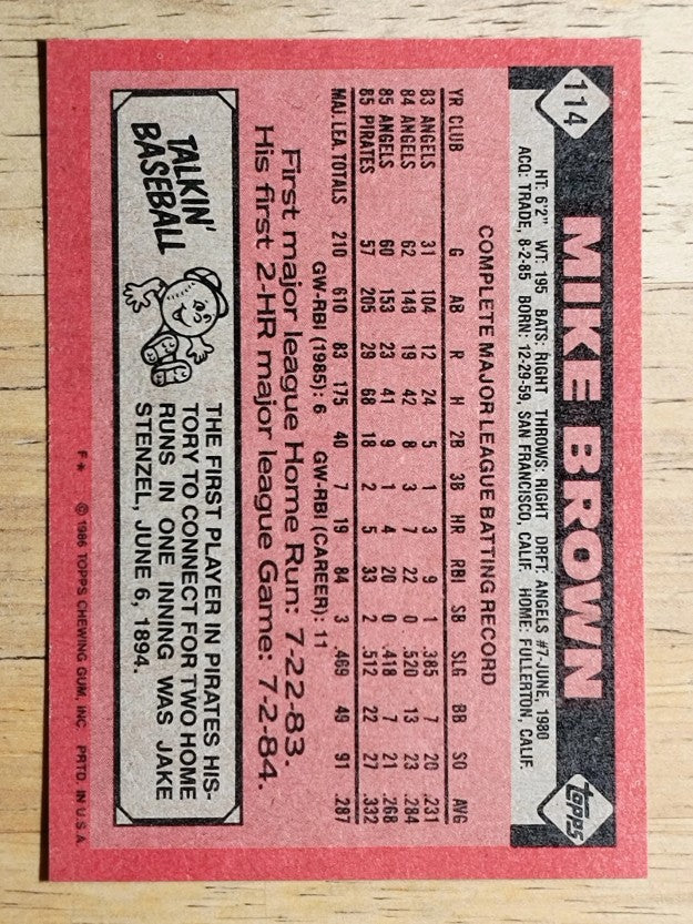 1986 Topps #114 Mike C. Brown
