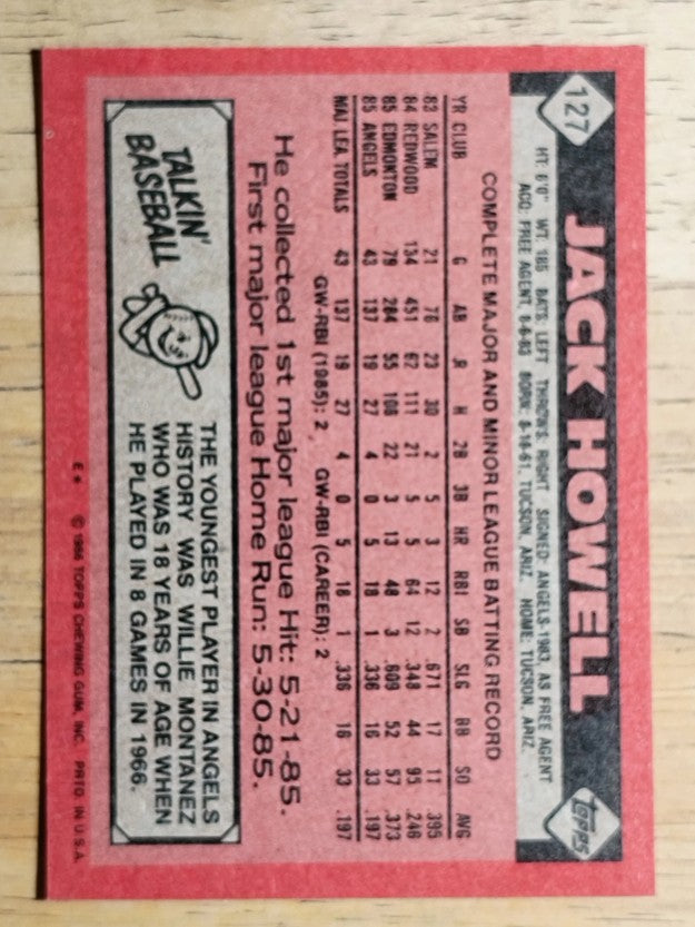 1986 Topps #127 Jack Howell