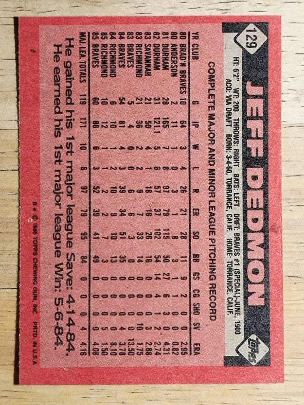 1986 Topps #129 Jeff Dedmon