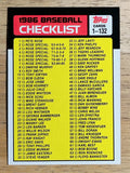 1986 Topps #131 Checklist: 1-132