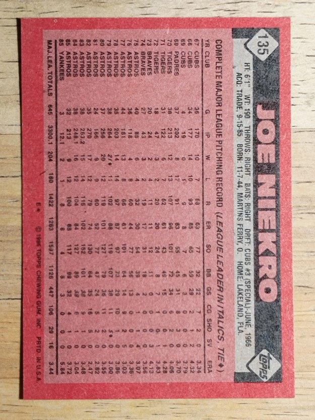 1986 Topps #135 Joe Niekro