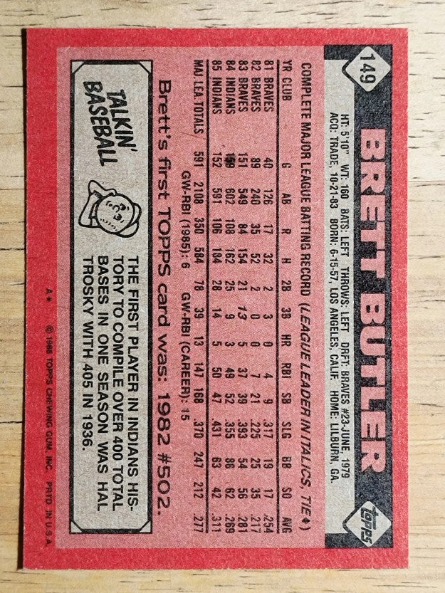 1986 Topps #149 Brett Butler