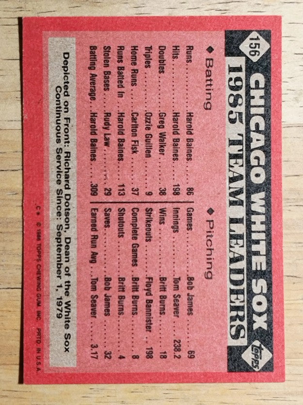 1986 Topps #156 White Sox Leaders/Richard Dotson