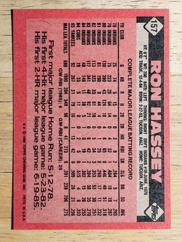 1986 Topps #157 Ron Hassey