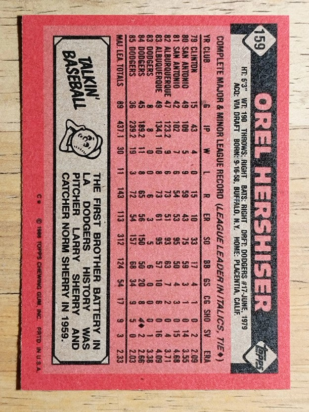 1986 Topps #159 Orel Hershiser