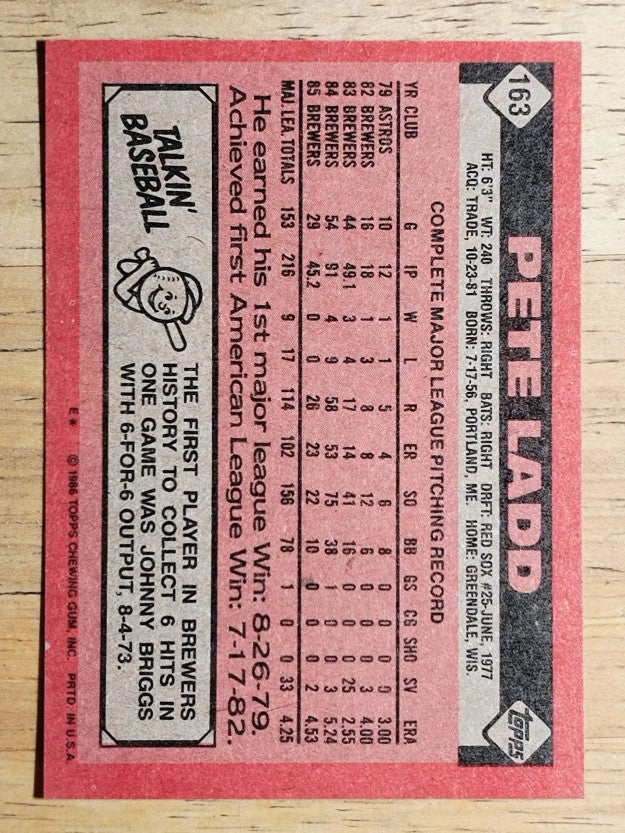 1986 Topps #163 Pete Ladd