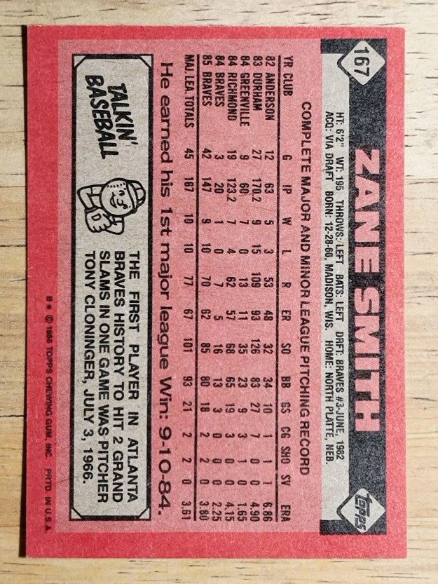 1986 Topps #167 Zane Smith