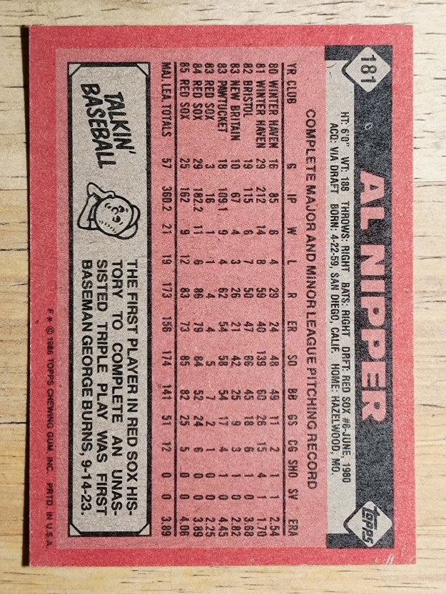 1986 Topps #181 Al Nipper