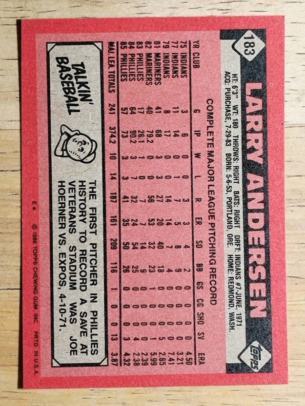 1986 Topps #183 Larry Andersen