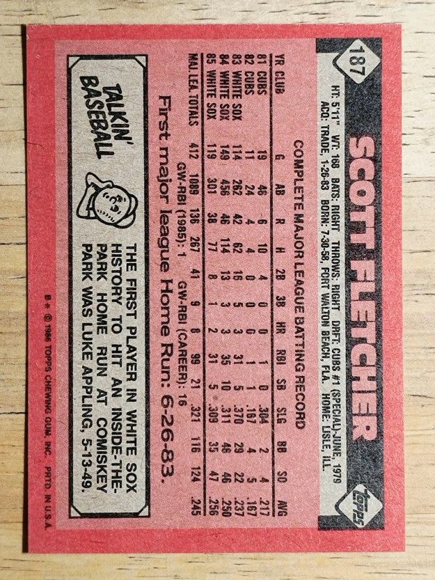 1986 Topps #187 Scott Fletcher