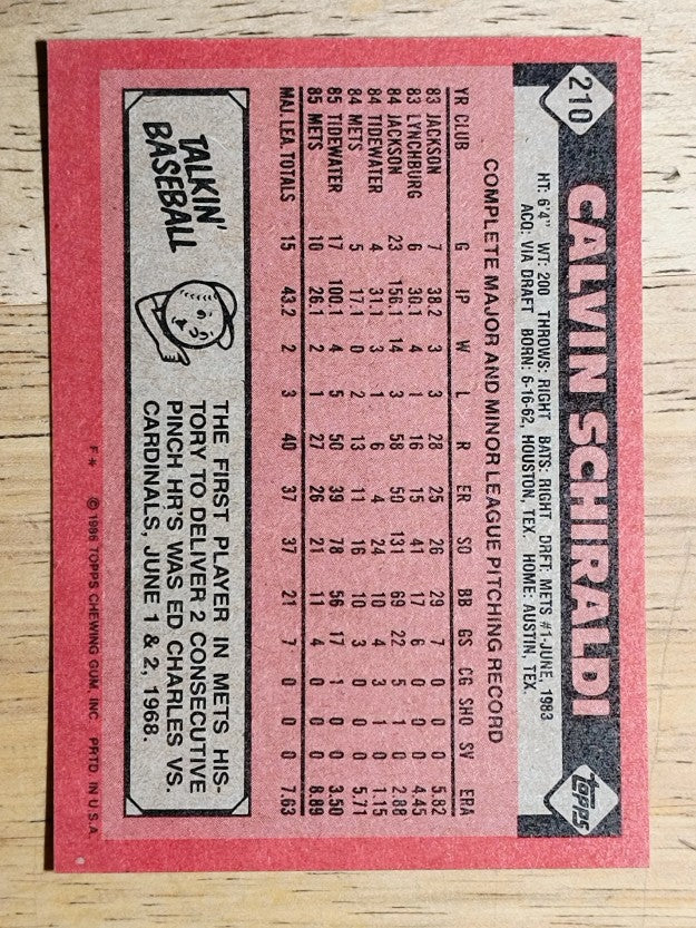 1986 Topps #210 Calvin Schiraldi