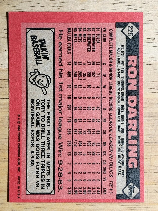 1986 Topps #225 Ron Darling