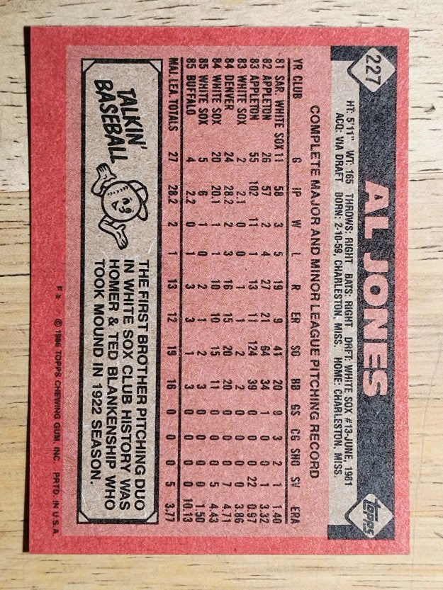 1986 Topps #227 Al Jones