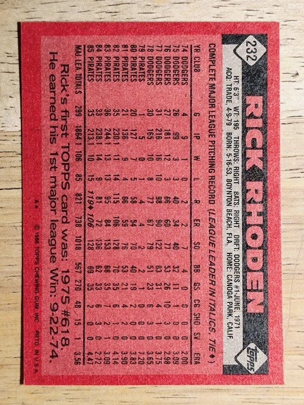 1986 Topps #232 Rick Rhoden