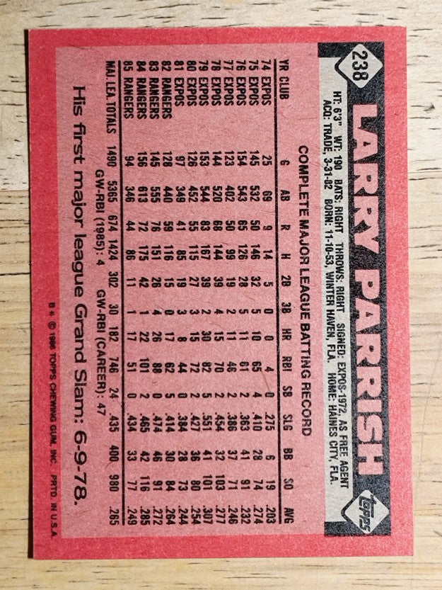 1986 Topps #238 Larry Parrish