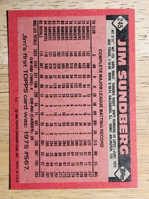 1986 Topps #245 Jim Sundberg