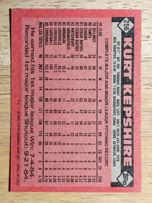 1986 Topps #256 Kurt Kepshire