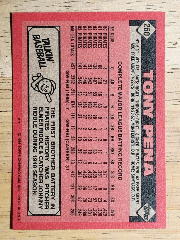 1986 Topps #260 Tony Pena