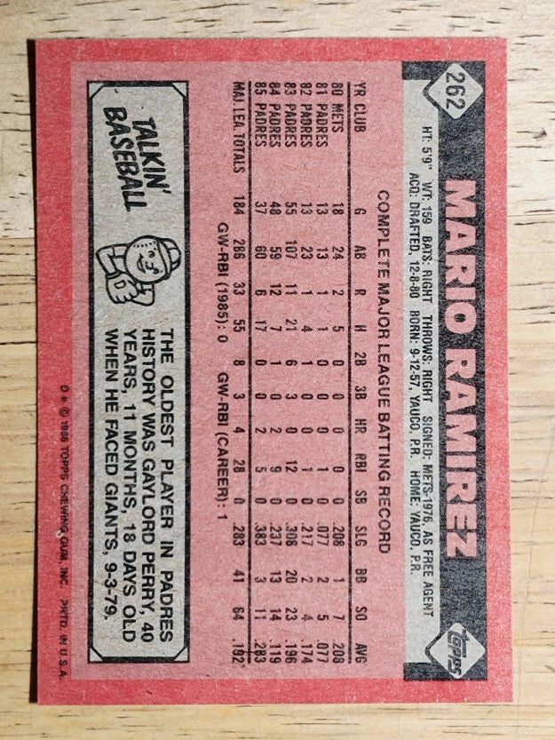 1986 Topps #262 Mario Ramirez