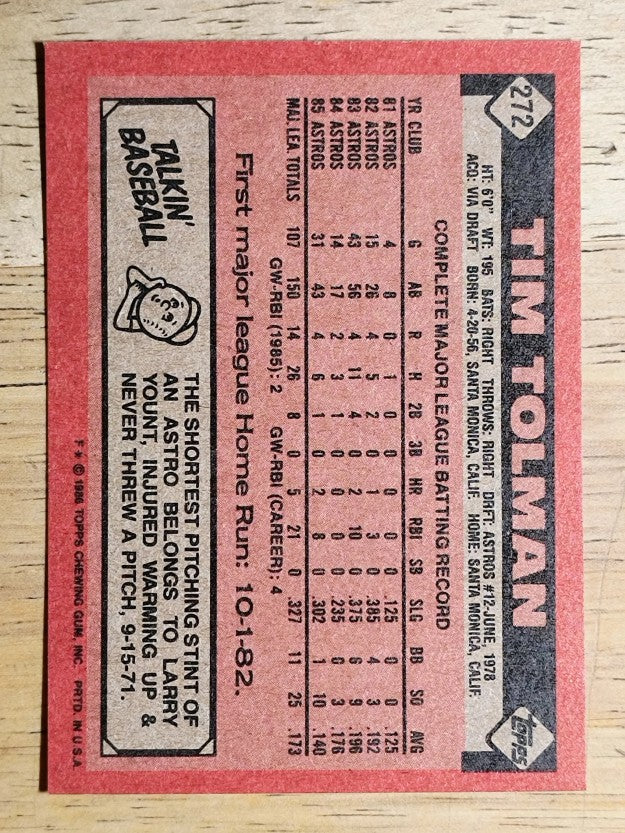 1986 Topps #272 Tim Tolman