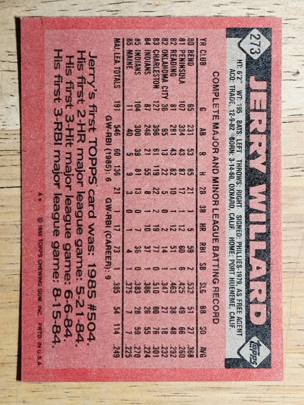 1986 Topps #273 Jerry Willard