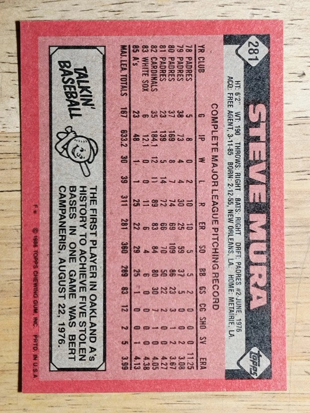 1986 Topps #281 Steve Mura