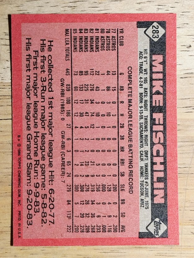 1986 Topps #283 Mike Fischlin