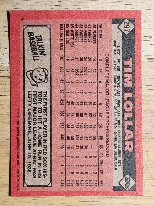 1986 Topps #297 Tim Lollar