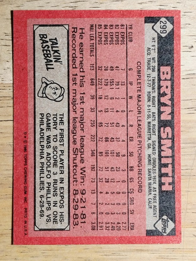 1986 Topps #299 Bryn Smith