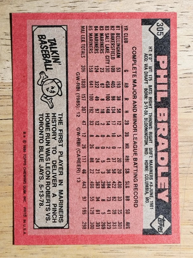 1986 Topps #305 Phil Bradley