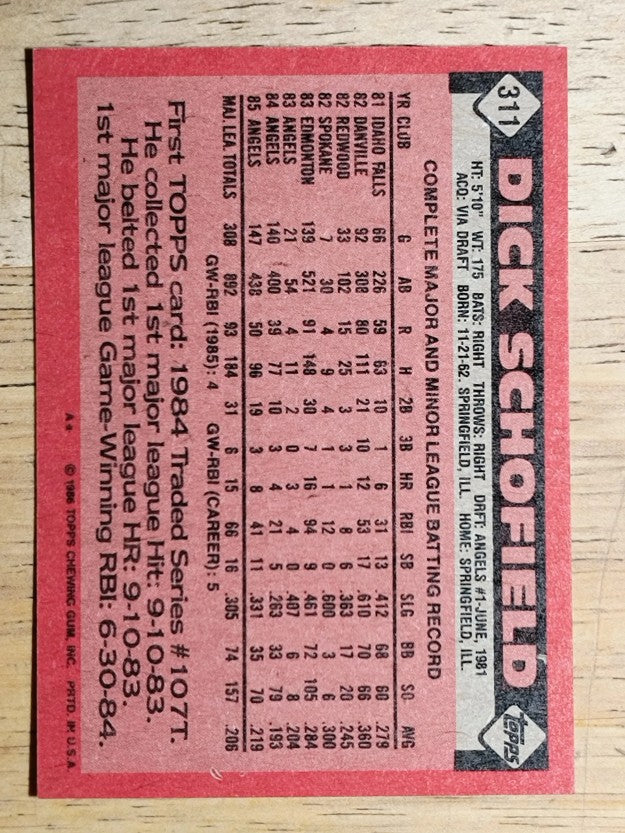1986 Topps #311 Dick Schofield