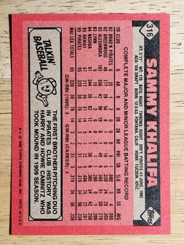 1986 Topps #316 Sammy Khalifa