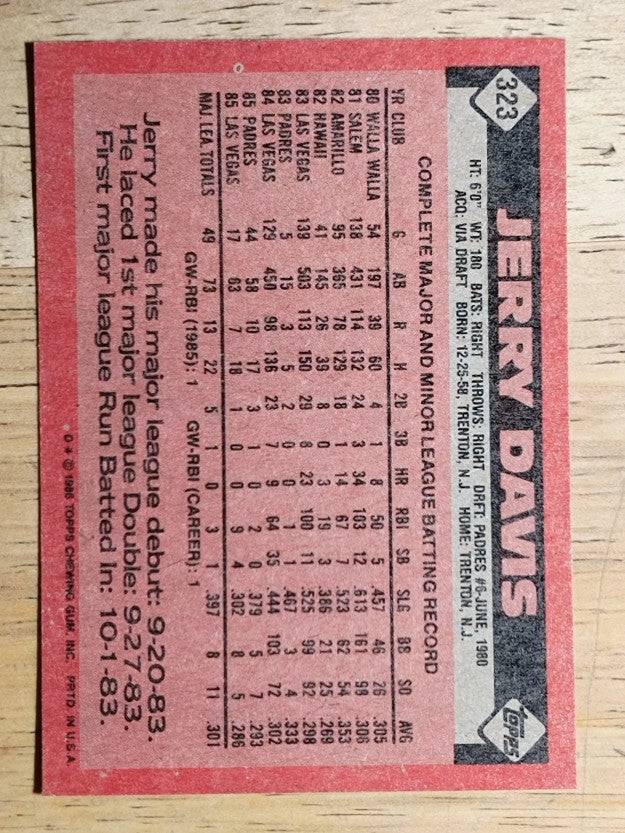 1986 Topps #323 Jerry Davis