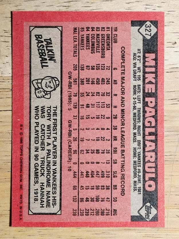 1986 Topps #327 Mike Pagliarulo