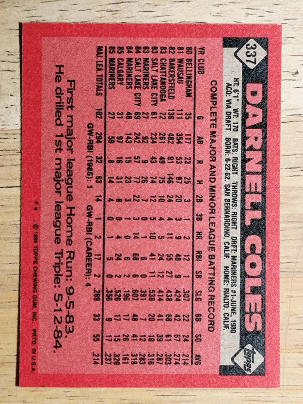 1986 Topps #337 Darnell Coles