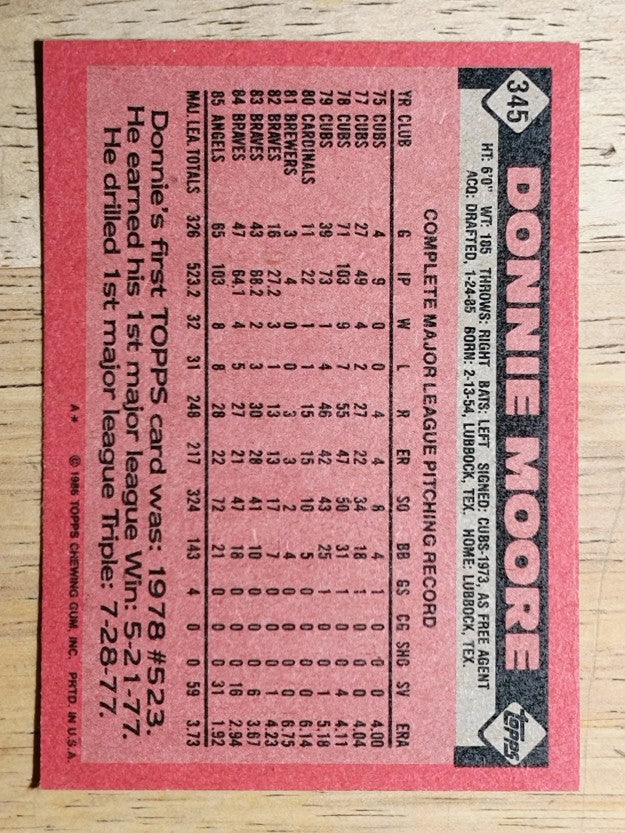 1986 Topps #345 Donnie Moore