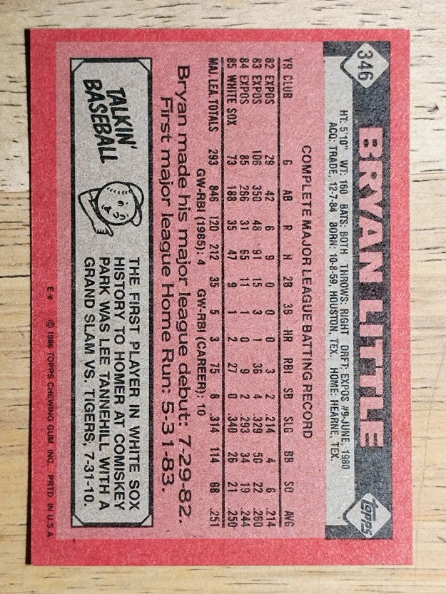1986 Topps #346 Bryan Little