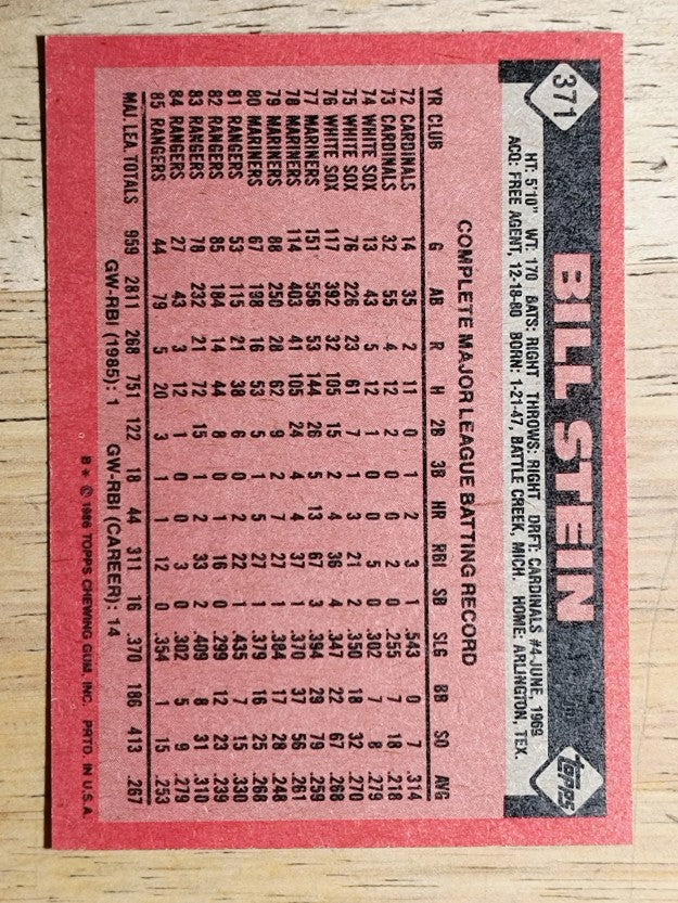 1986 Topps #371 Bill Stein