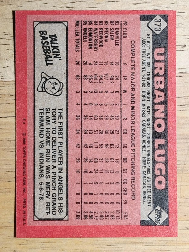 1986 Topps #373 Urbano Lugo